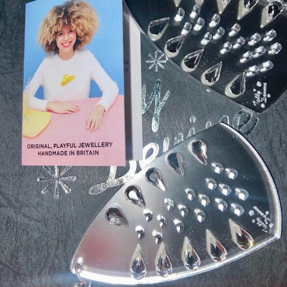 Tatty DeViNe acrylic ironing earrings mirrored sparkly earrings NEW in box iron